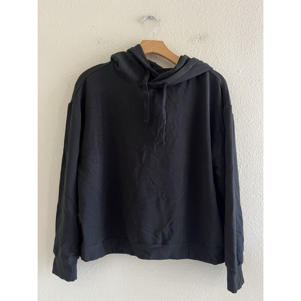 Quince SuperSoft Fleece Pullover Drawstring Hoodie Black Women’s Size M Cozy